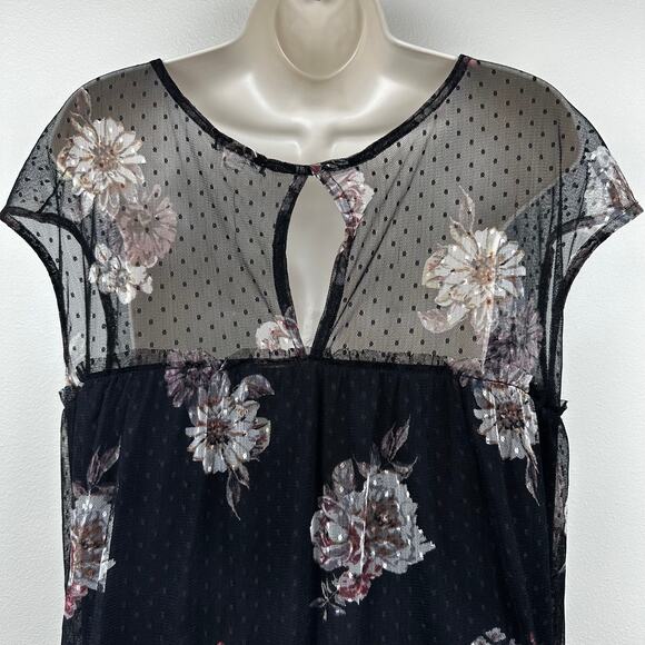Eyeshadow Y2K Blouse Top Floral Mesh Black Large Whimsy Goth Fairy Grunge - Picture 6 of 10